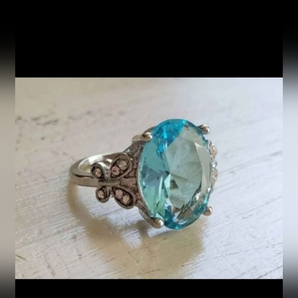 925 Silver Plated Topaz Butterfly Butterflies Cluster Ring Size 6 - Picture 5 of 5